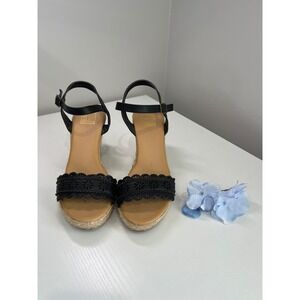 Bumper Gianna-01 Black Eyelet Wedge Espadrille Platform Sandals Womens Size 7